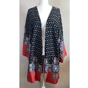 POL open Front Boho Black Blue Pink Lightweight Kimono Wrap Topper Cotton Blend